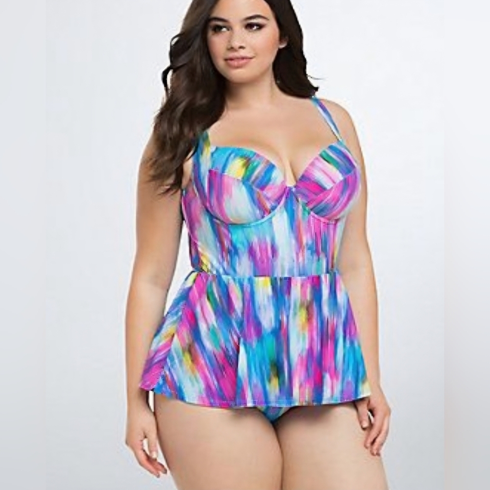 Torrid Colorful Underwire peplum swimsuit Size 2